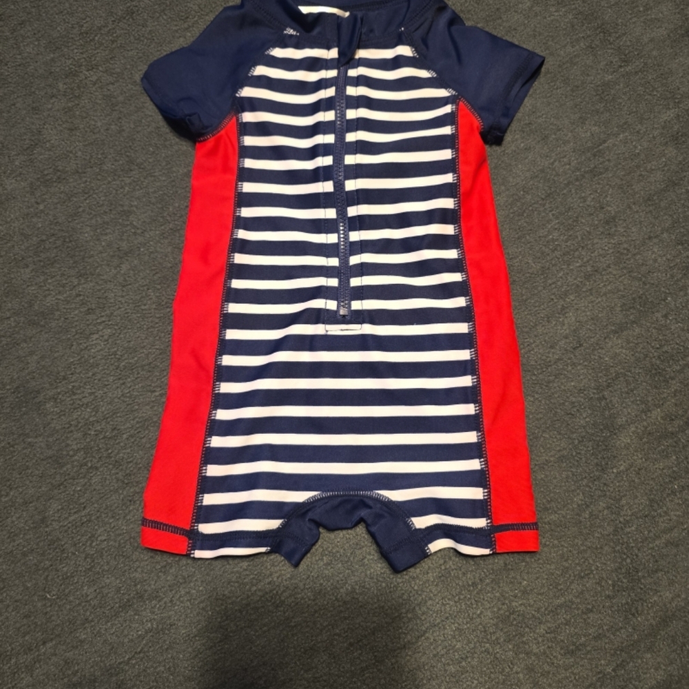 Navy and Red Striped Baby Romper